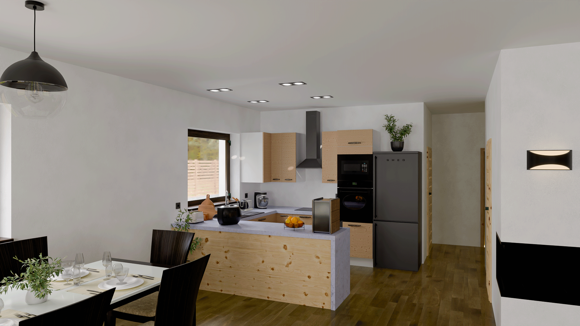 3D vizualizace moderního domu - interiér kuchyně